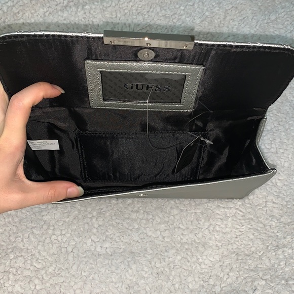 Guess Silver / Grey Leather Chevron Clutch - Picture 7 of 17